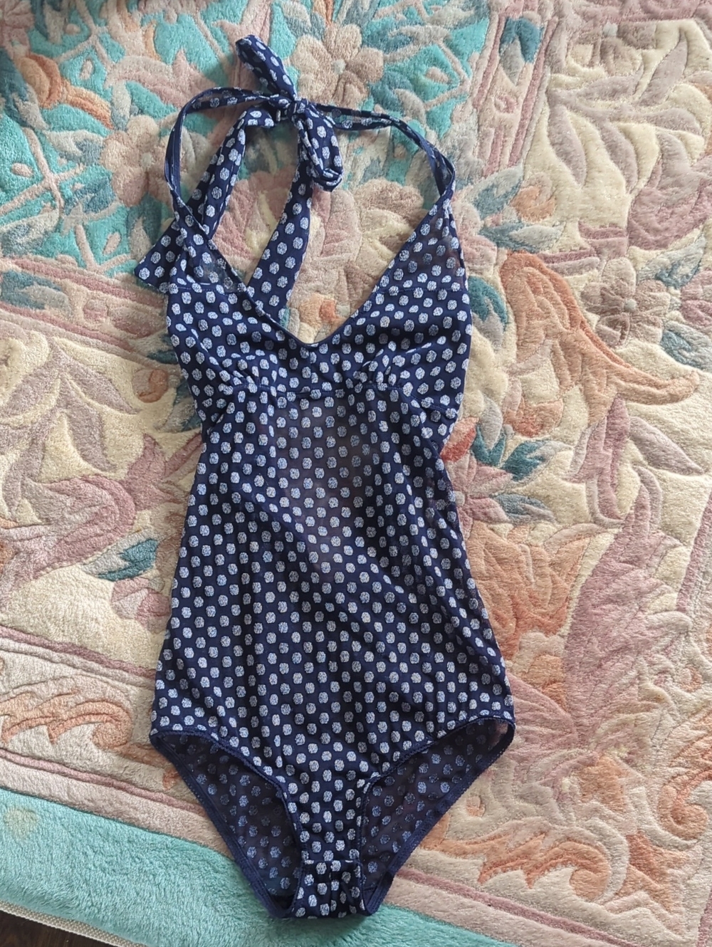 Navy Blue Polka Dot Halter Body Suit